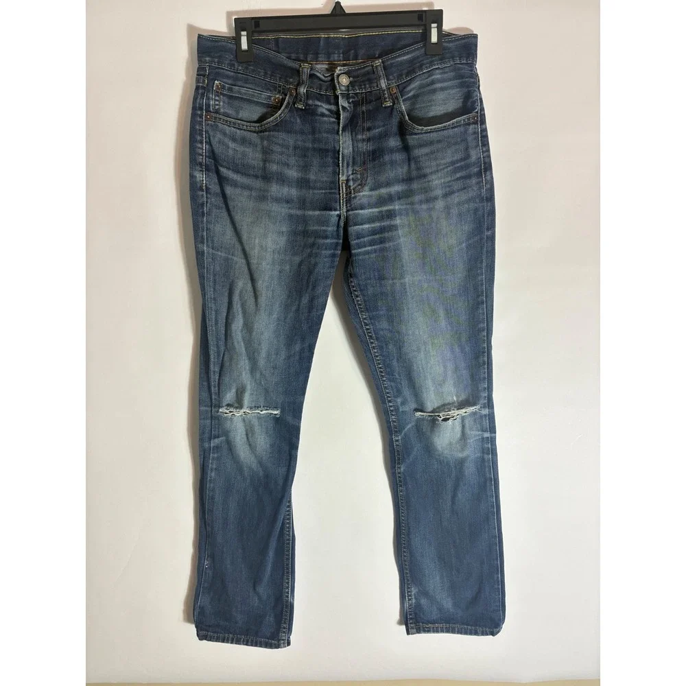Levis 511 Slim Fit Jeans Mens 34x32 Medium Wash Distressed Denim 04511-1931